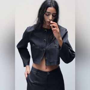 ZARA cropped jacket with buttons & high waisted culottes